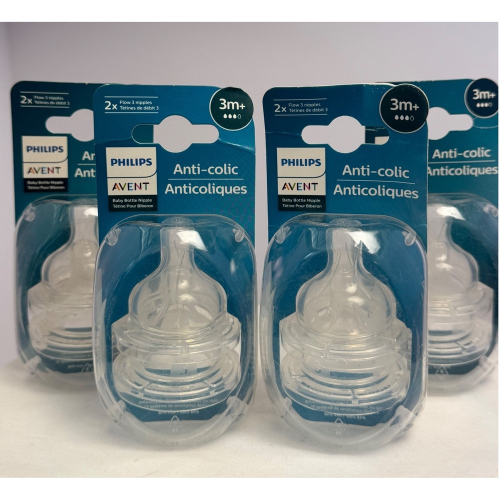 Philips Avent Anti-colic Baby Bottle Nipples Flow 3 3m+ Lot of Four 2-packs